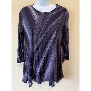 Simply Vera Vera Wang Purple-ish Blue Striped Tunic Top Seam Frayed Sm